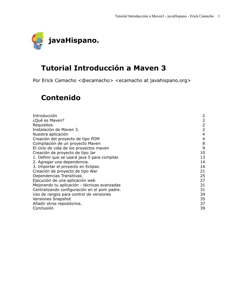 Tutorial Introducción a Maven3 - javaHispano - Erick Camacho