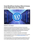 Great WordPress Hosting | When It Comes to the Right Choice for a Website